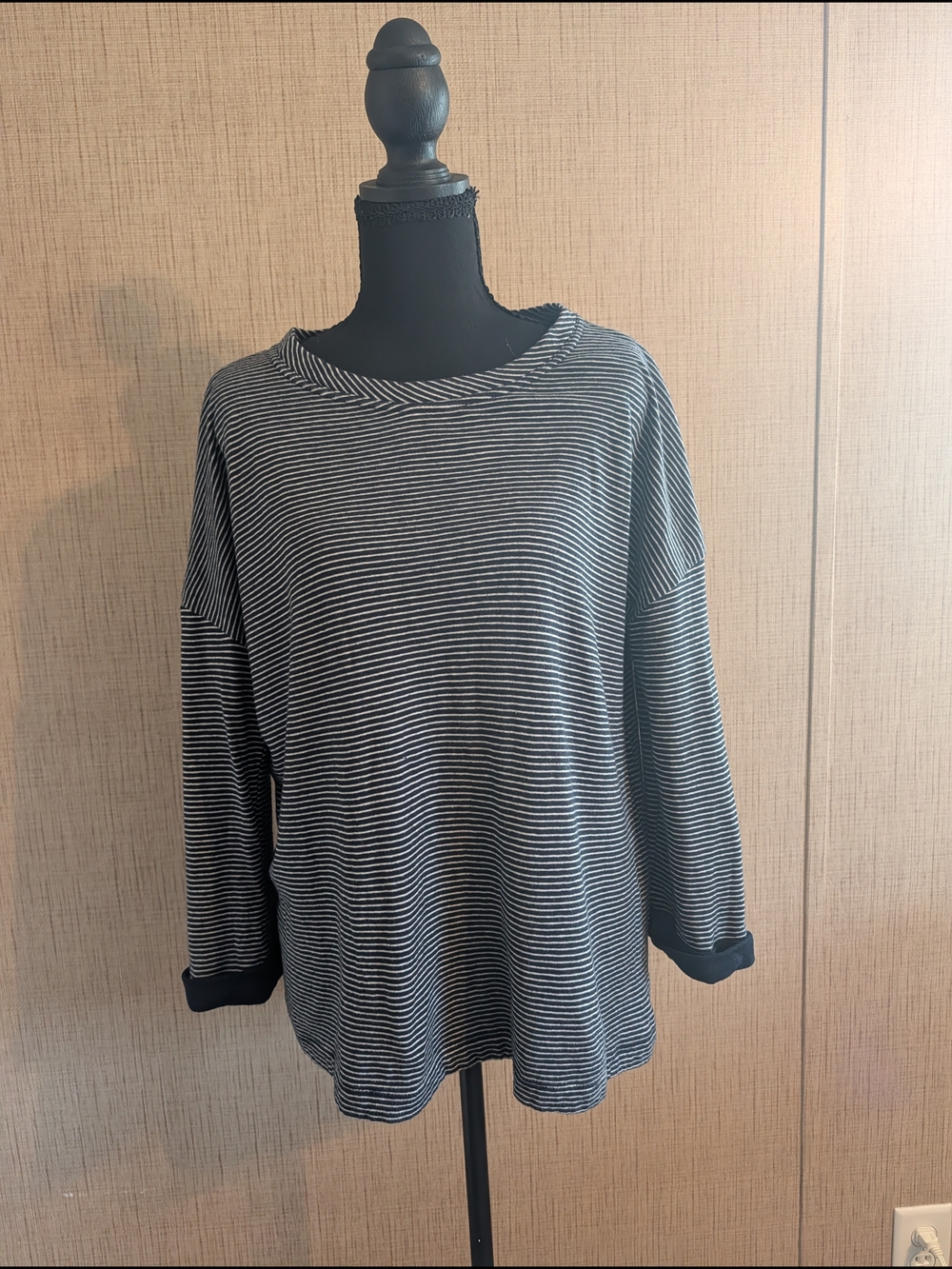 J. Jill Black & White Striped Scoopneck Sweater